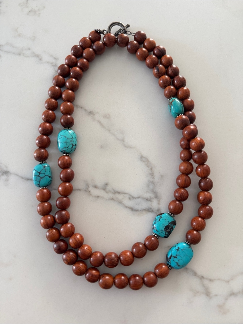 Silpada 925 Sterling Silver Turquoise and Wood Bead Necklace